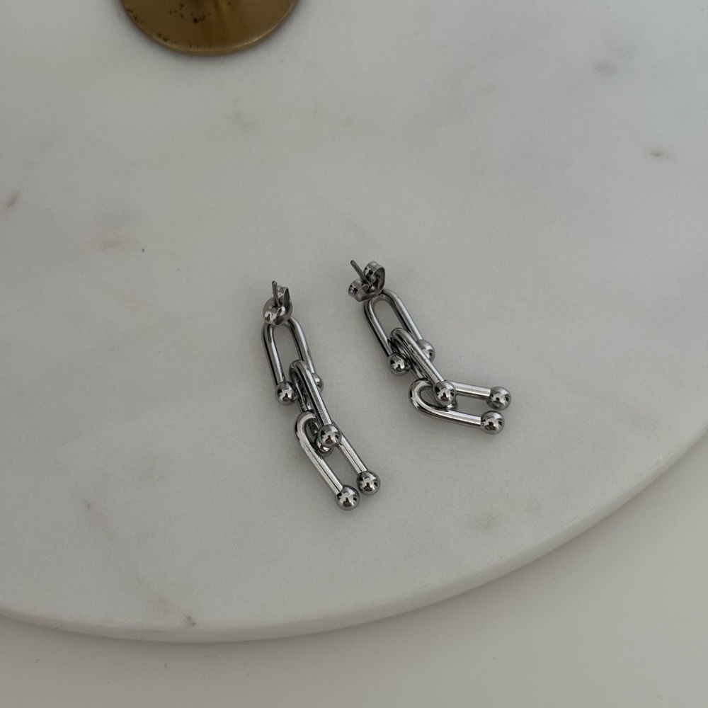 New Silver Color Geometric Drop Earrings - Picture 3 of 3
